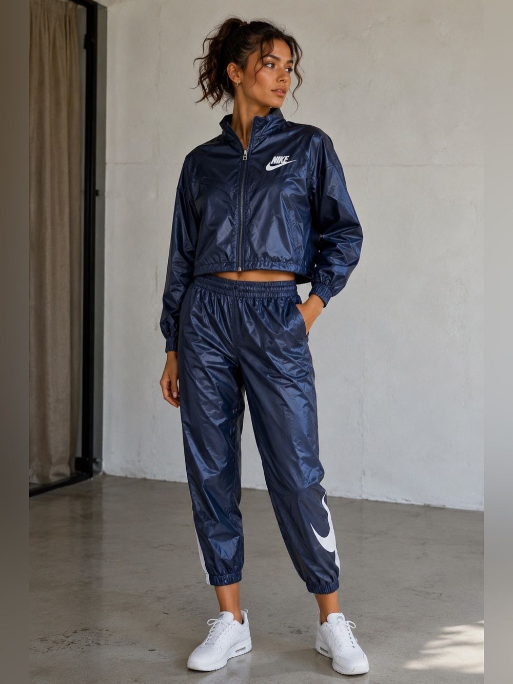 NWOT NIKE SPORTSWEAR SET 2 pcs CROPPED SWOOSH WINDBREAKER JACKET/PANTS Sz XL